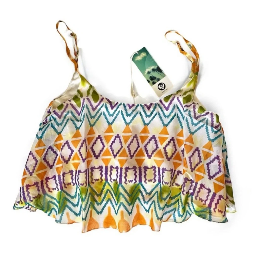 ⛔️SOLD⛔️ LAGACI Crop Top - Chiffon, Built-in Bra, Adj Straps - Sz M NWT - Picture 4 of 13